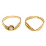 A 9ct gold diamond single-stone ring and 9ct gold band ring set.Estimated diamond weight 0.1cts,