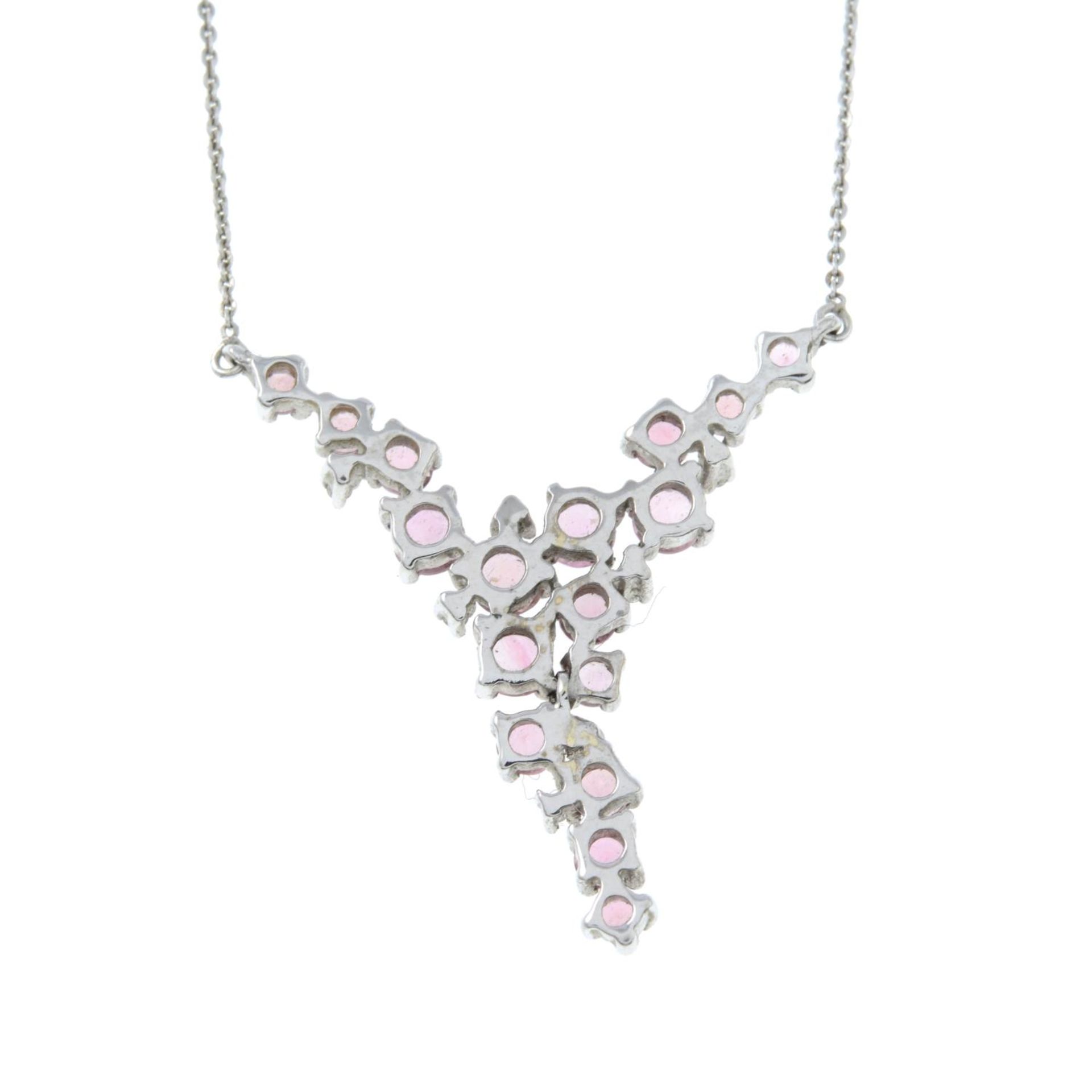 A 9ct gold pink tourmaline and diamond fancy necklace.Hallmarks for London.Length 43.1cms. - Image 3 of 3