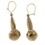 A pair of 9ct gold drop earrings.Hallmarks for London.Length 4cms.