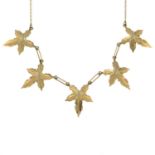 A 9ct gold maple leaf pendant necklace.Hallmarks for Birmingham, 1990.Length 39.4cms 5.7gms.