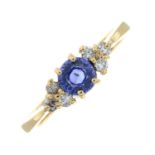 A 9ct gold sapphire and brilliant-cut diamond ring.Estimated total diamond weight 0.10ct.Hallmarks