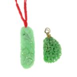Two carved jade pendants.Lengths 4.1 and 4.5cms.