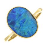 An 18ct gold boulder opal single-stone ring.Stamped 18ct gold.Ring size L.