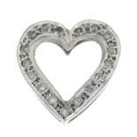 A diamond heart pendant.Estimated total diamond weight 0.17cts.Stamped 590.Length 1.3cms.