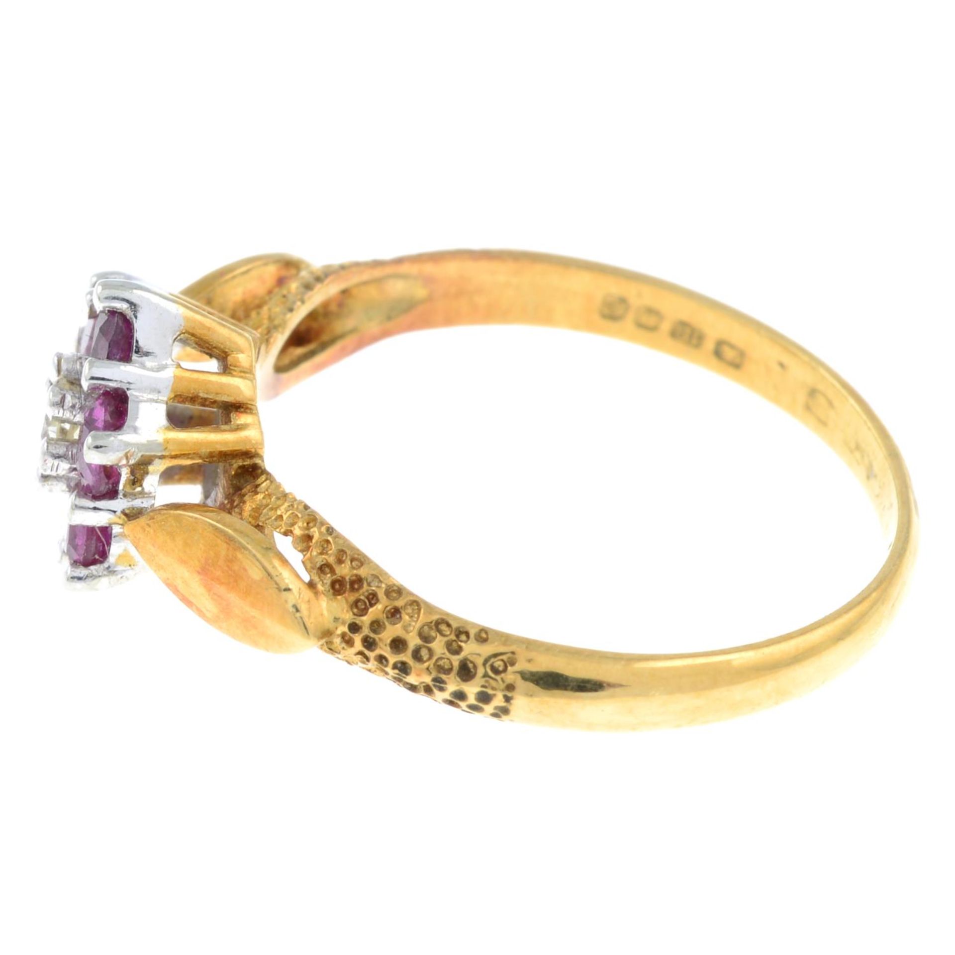 An 18ct gold ruby and diamond cluster ring. - Image 2 of 3