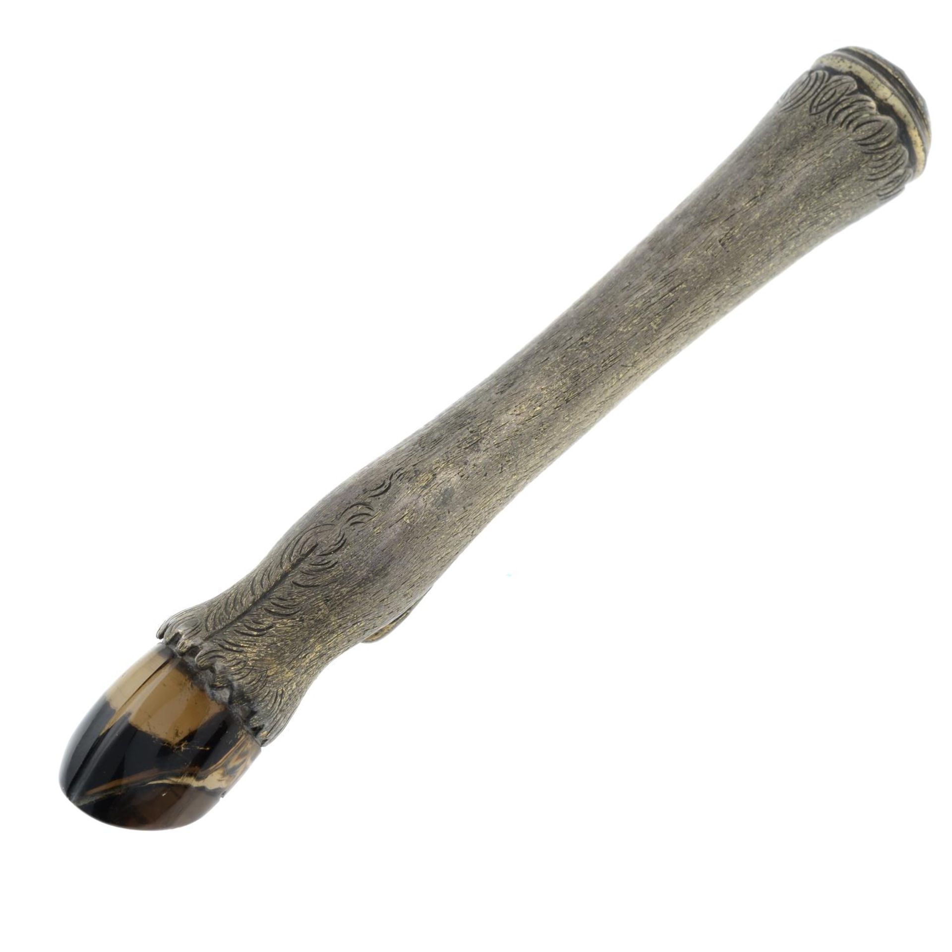 A Victorian smoky quartz and citrine novelty seal of a deer leg.Length 9.6cms.