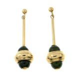 A pair of nephrite jade earrings.Length 3.6cms.