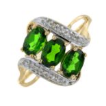 A 9ct gold chrome diopside and single-cut diamond dress ring.Hallmarks for Birmingham,