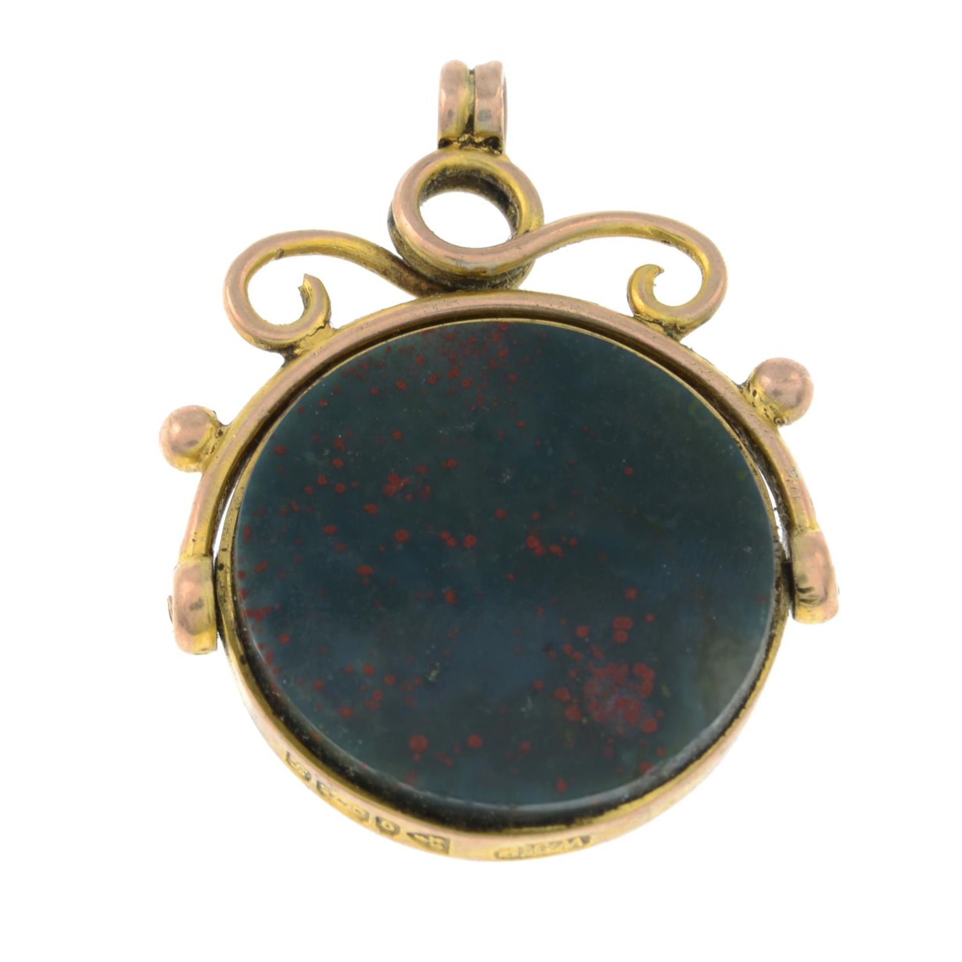 An Edwardian 9ct gold bloodstone and agate swivel fob. - Image 2 of 2