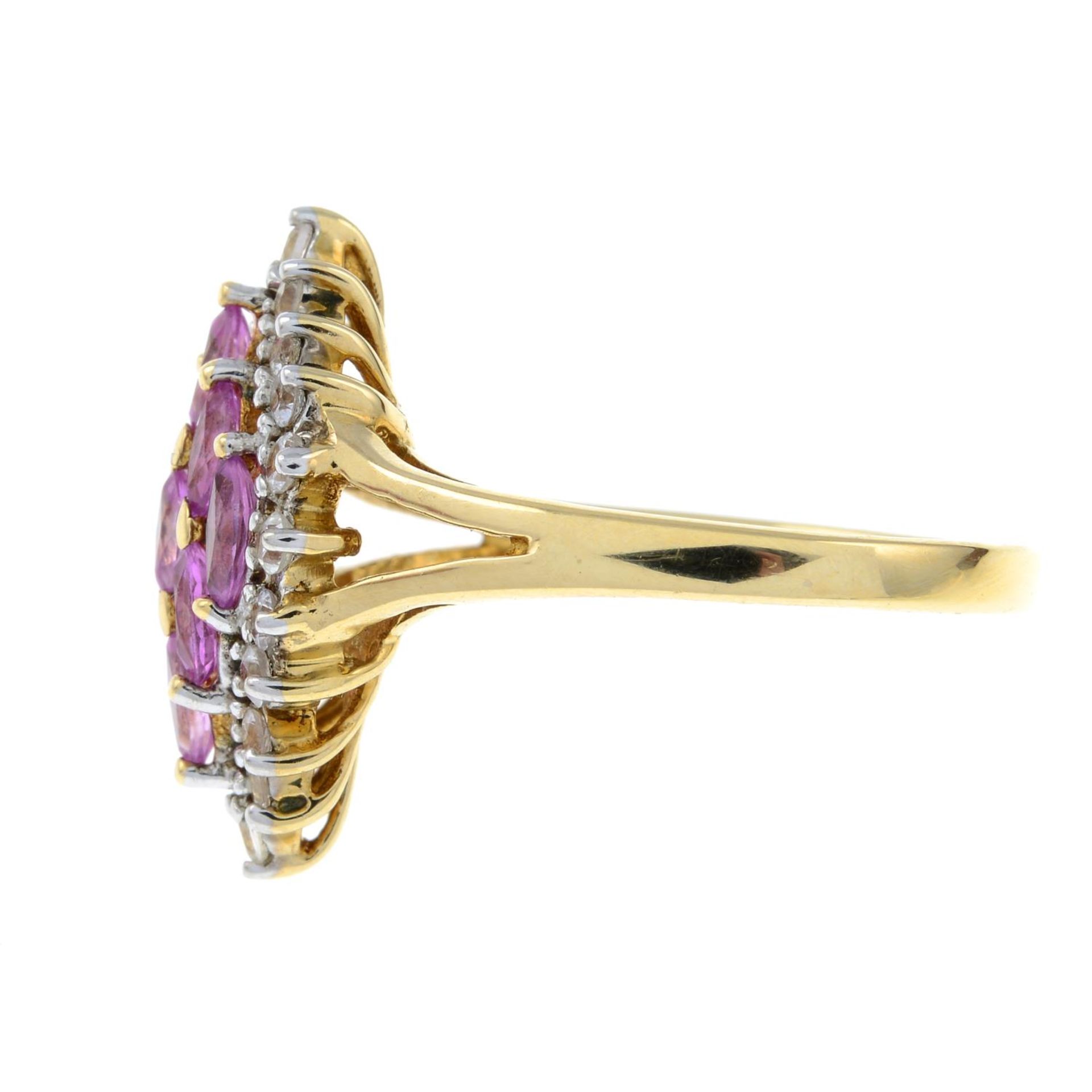 A pink sapphire and colourless gem ring.Stamped 14K. - Image 2 of 3