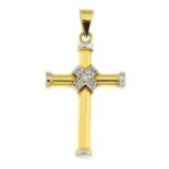 A cubic zirconia bi-colour cross pendant.Stamped 750.