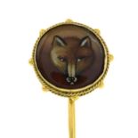 An Edwardian 9ct gold painted fox stickpin.Hallmarks for Chester,