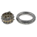 Two white metal tribal bangles.Inner diameter 6.6 and 4.9cms.