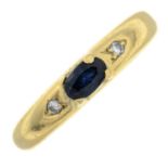 A sapphire and diamond band ring.Hallmarks for Portugal.Ring size N.