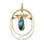 An early 20th century 9ct gold glass and seed pearl pendant and a pair of early 20th century 9ct