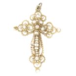 A Georgian seed pearl and mother-of-pearl cross pendant.