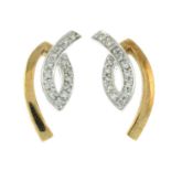 A pair of brilliant-cut diamond bi-colour earrings.Estimated total diamond weight 0.20cts.Earring