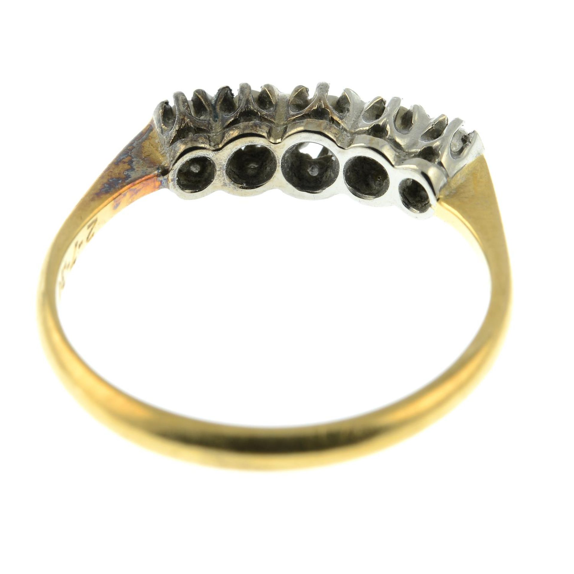 A mid 20th century 18ct gold and platinum old-cut diamond five-stone ring.Estimated total diamond - Image 3 of 3