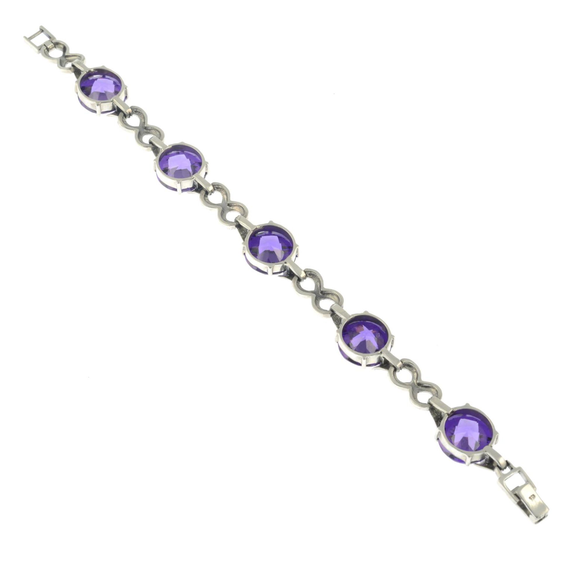 An amethyst and marcasite bracelet.Stamped 925.Length 19cms. - Image 3 of 3