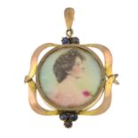 An early 20th century 9ct gold sapphire locket pendant.Stamped 9ct.Length 4.4cms.