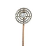 An early 20th century platinum and gold, cultured pearl stickpin.