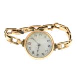 An early 20th century 15ct gold lady's wrist watch.Hallmarks for London, 1918.Length 17cms.