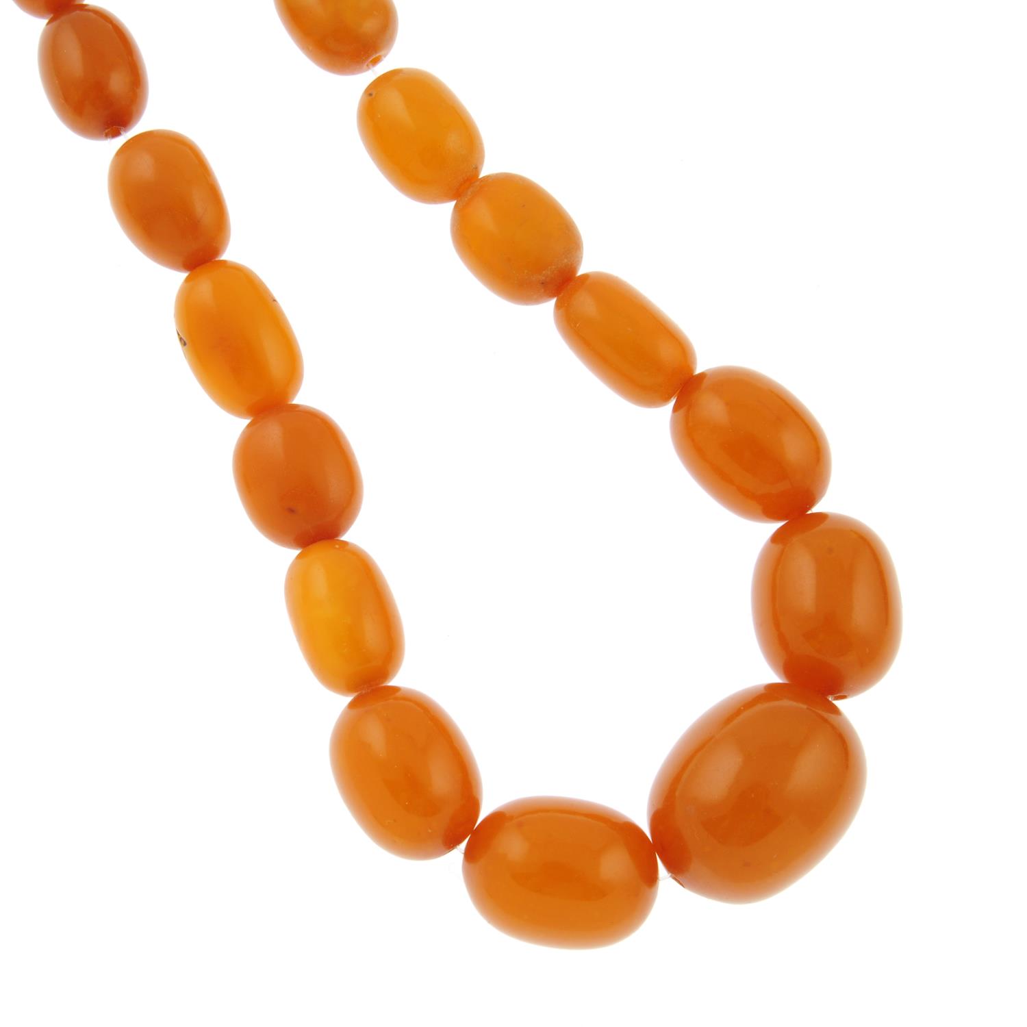 An amber and resin graduated bead necklace.Amber is untested.Diameter of beads 1.5 to 3.1cms.