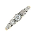 A brilliant-cut diamond three-stone ring.Estimated total diamond weight 0.15ct,