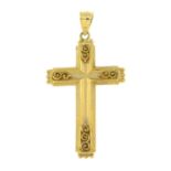 A cross pendant.Stamped 14k.Length 4.1cms.