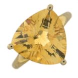 A triangular-shape citrine single-stone ring.Stamped 375.