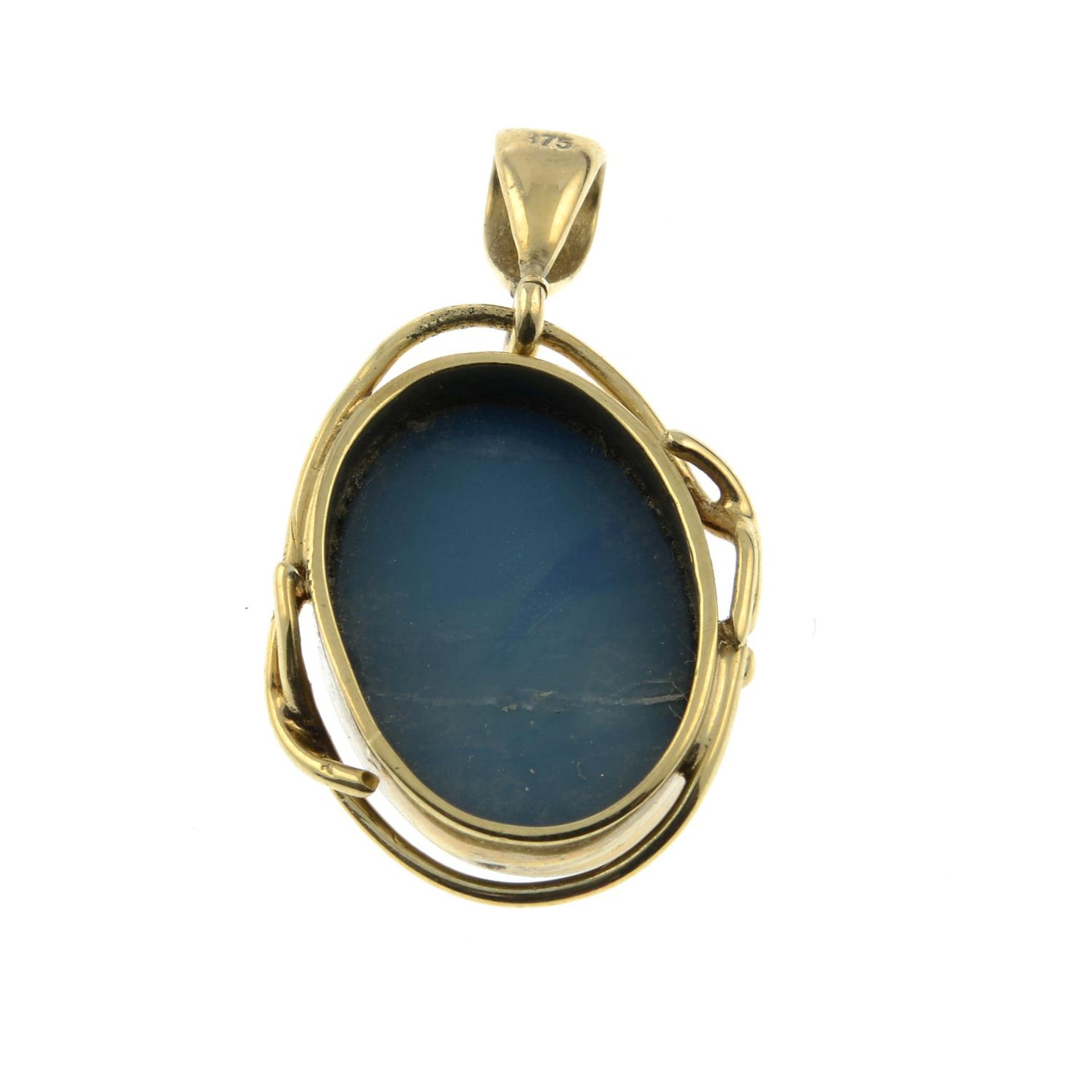 An opal doublet pendant.Stamped 375.Length 2.8cms. - Image 2 of 2