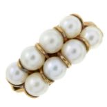 A cultured pearl two-row ring.Ring size O.