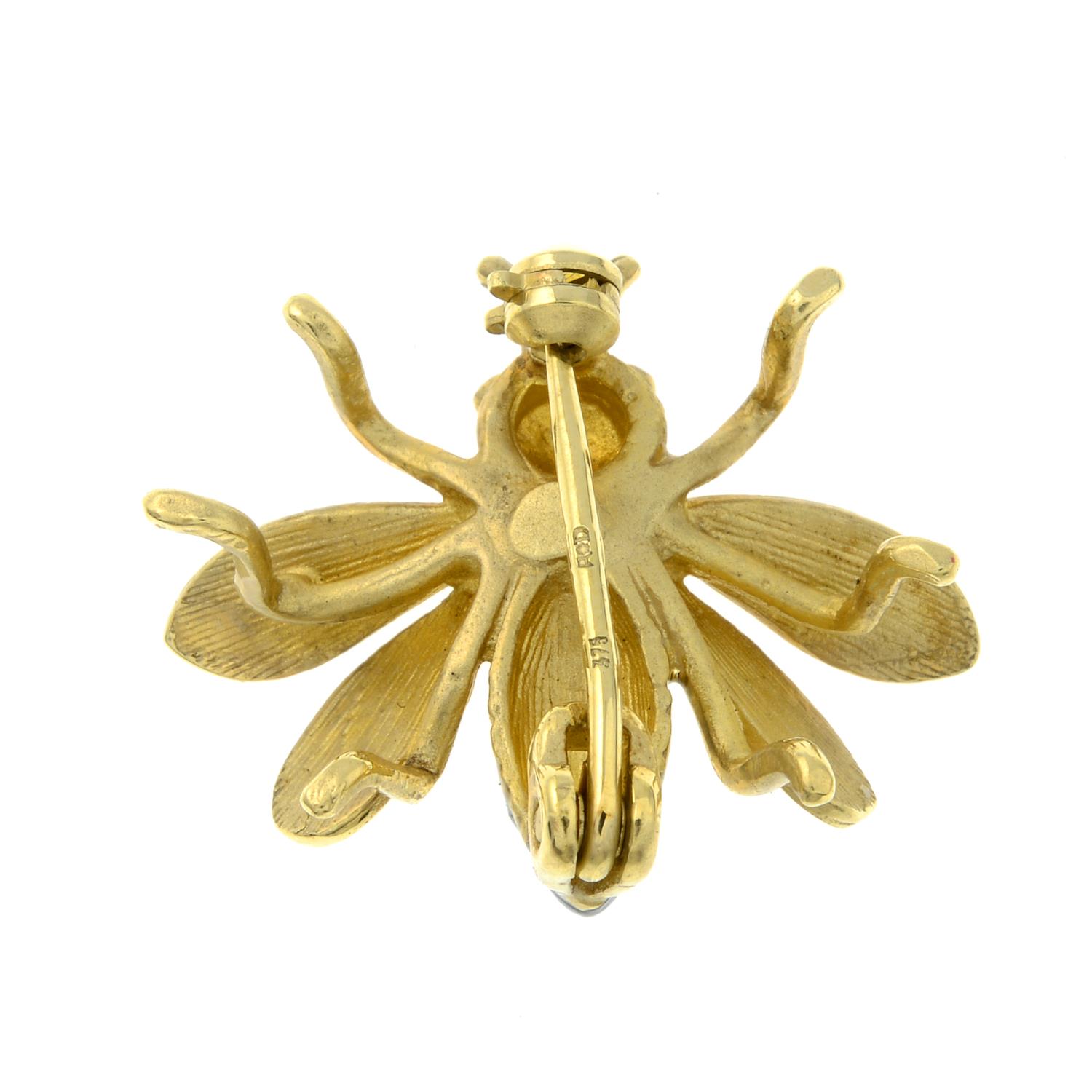 A 9ct gold black enamel brooch of a bee.Hallmarks for London.Length 2cms. - Image 2 of 2