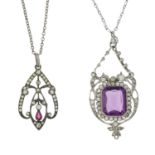 Two late 19th century paste pendants with chains.