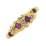 A late Victorian 18ct gold ruby and old-cut diamond ring.Stamped 18ct.Ring size O.