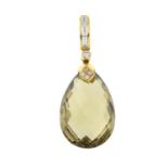 A smoky quartz and vari-cut diamond pendant.Estimated total diamond weight 0.15ct.Stamped