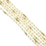 A cultured pearl three-row necklace,