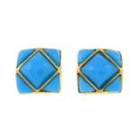 A pair of turquoise stud earrings.Length 0.8cms.