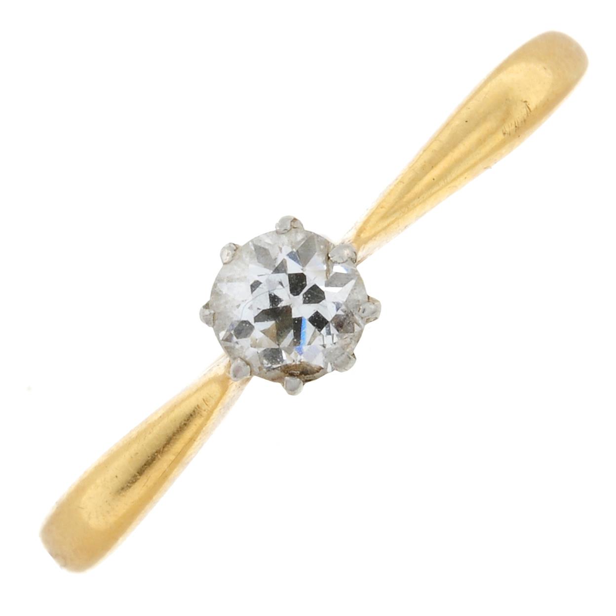 An 18ct gold diamond single-stone ring.Estimated diamond weight 0.2cts,