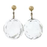 A pair of rock quartz drop earrings.Earring backs stamped 375.Length 2.9cms.