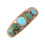 An early 20th century 9ct gold turquoise five-stone ring.Hallmarks for Chester.Ring size P.