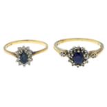 9ct gold sapphire and diamond cluster ring,