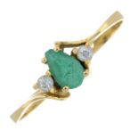 An emerald and colourless paste three-stone ring.Ring size N1/2.
