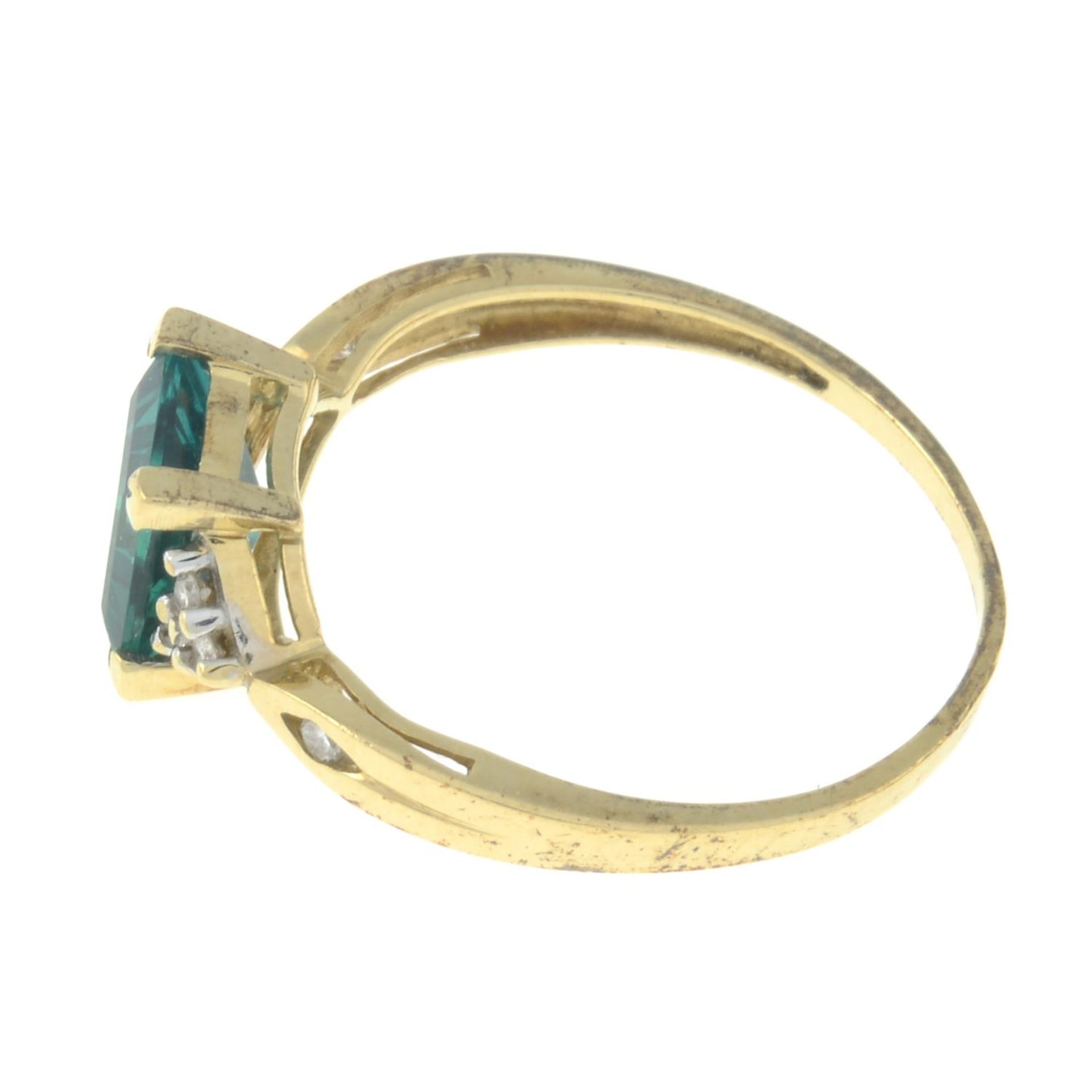 A synthetic emerald and diamond ring.Stamped 14K. - Image 2 of 3