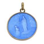 An enamel pendant depicting Madonna.Length 2.5cms 3.4gms.