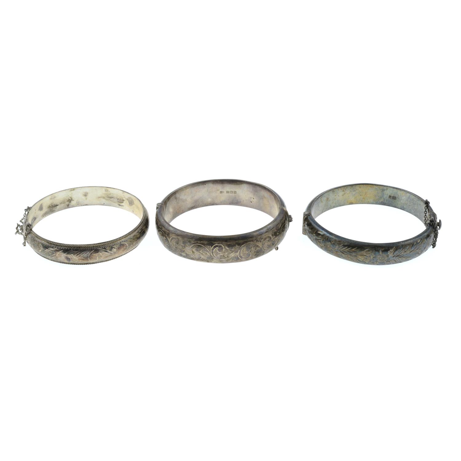 Two silver bangles and a further bangle.Two with hallmarks for Birmingham, - Image 2 of 2