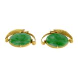 A pair of jade stud earrings.Jade is untested.Length 1.9cms.