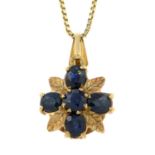 A 9ct gold sapphire floral pendant,