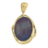 An opal doublet pendant.Stamped 375.Length 2.8cms.