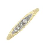 An early 20th century 18ct gold old-cut diamond five-stone ring.Stamped 18ct.Ring size N.